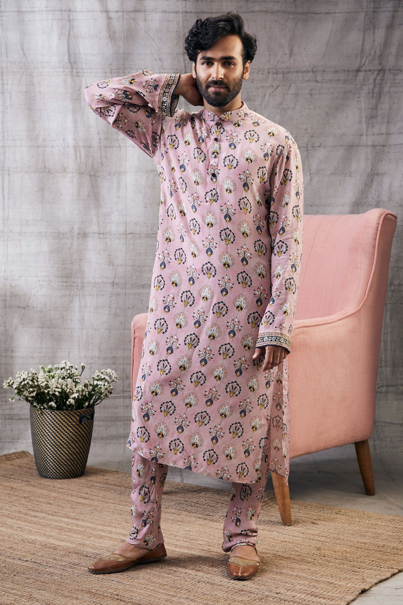 Sougat Paul Menswear Sarouk Printed Kurta Set Indian designer wear online shopping melange singapore