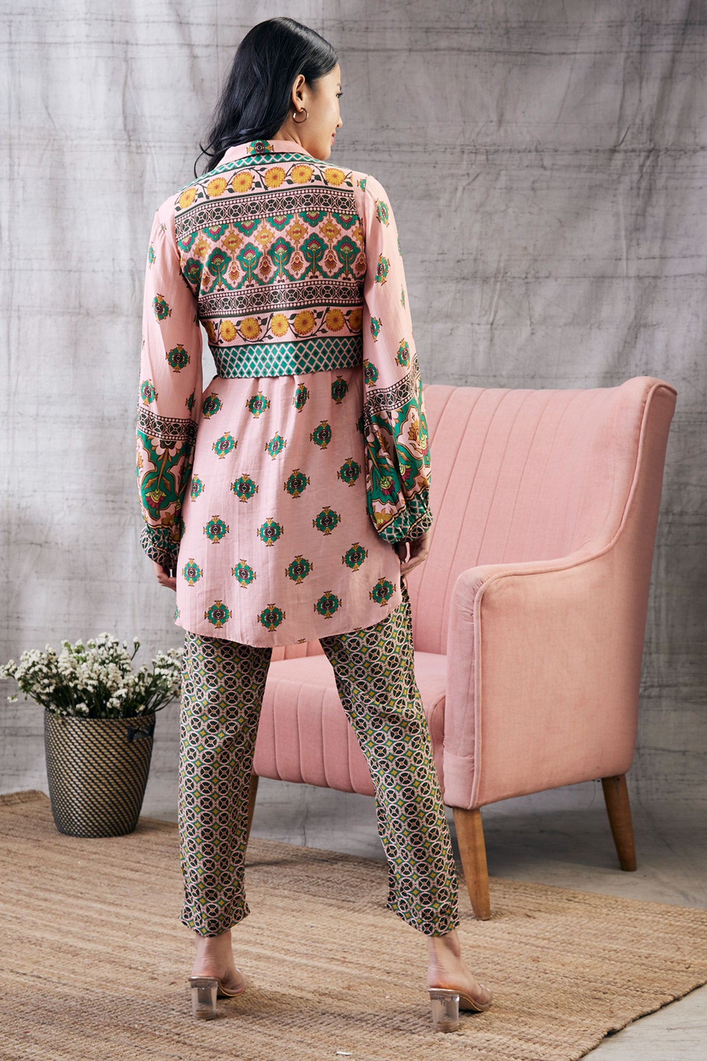 Sougat Paul Taahira Printed Co-Ord Set With Jacket Indian designer wear online shopping melange singapore