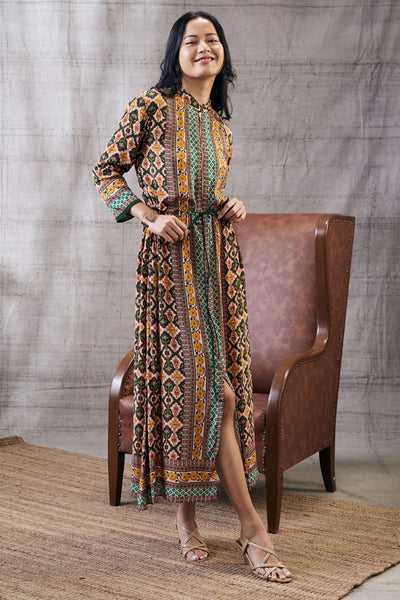 Sougat Paul Sarouk Taahira Printed Long Dress Indian designer wear online shopping melange singapore