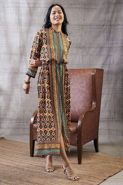 Sougat Paul Sarouk Taahira Printed Long Dress Indian designer wear online shopping melange singapore