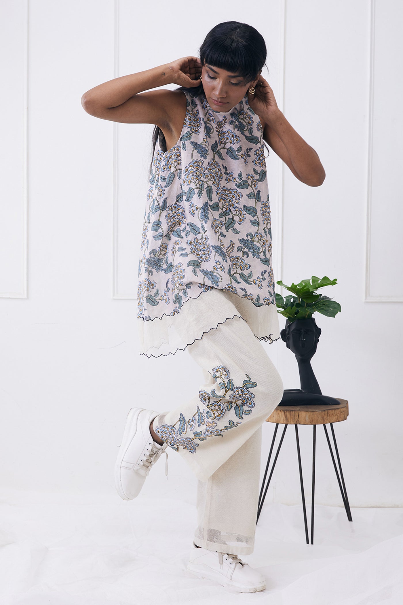 sougat paul Yasmin Printed Co-ord set cream online shopping melange singapore indian designer wear