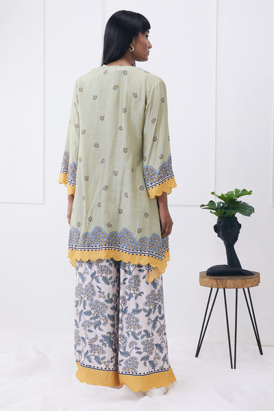 sougat paul Yasmin Printed Co-ord Set With Jacket green online shopping melange singapore indian designer wear