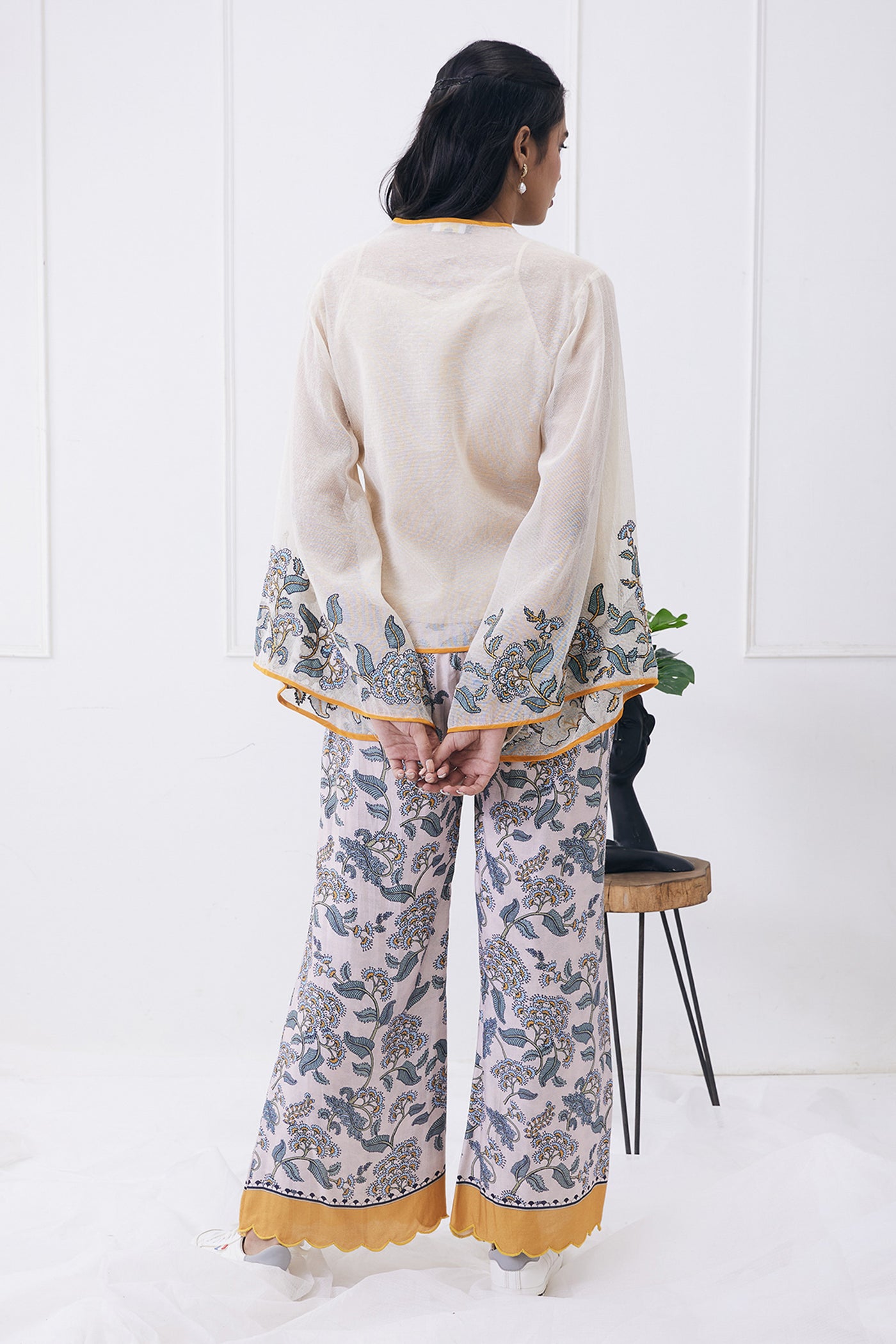sougat paul Yasmin Printed Overlapped Top With Pants cream online shopping melange singapore indian designer wear