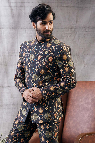 Sougat Paul Menswear Zahra Printed Bandhgala Set Indian designer wear online shopping melange singapore