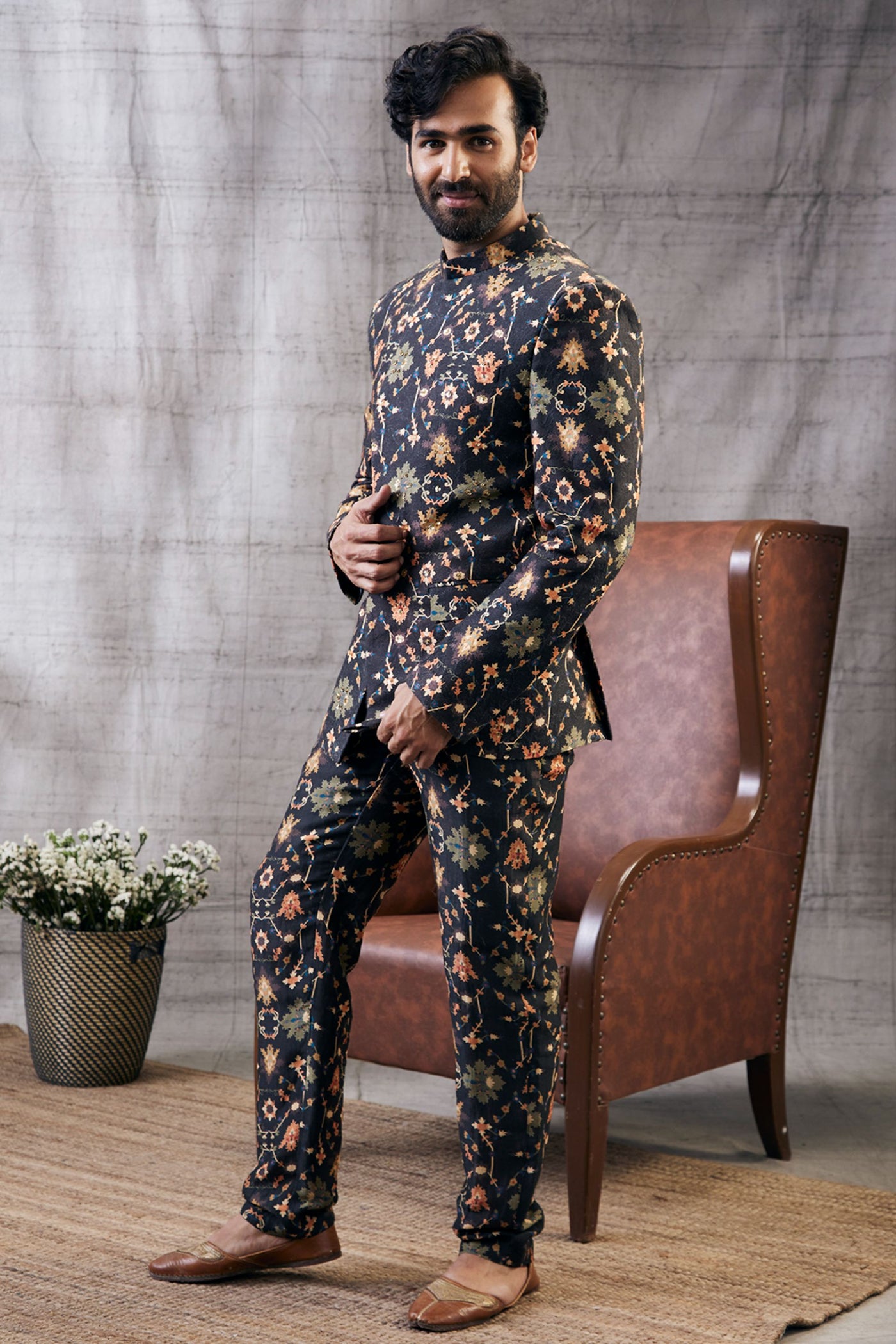 Sougat Paul Menswear Zahra Printed Bandhgala Set Indian designer wear online shopping melange singapore