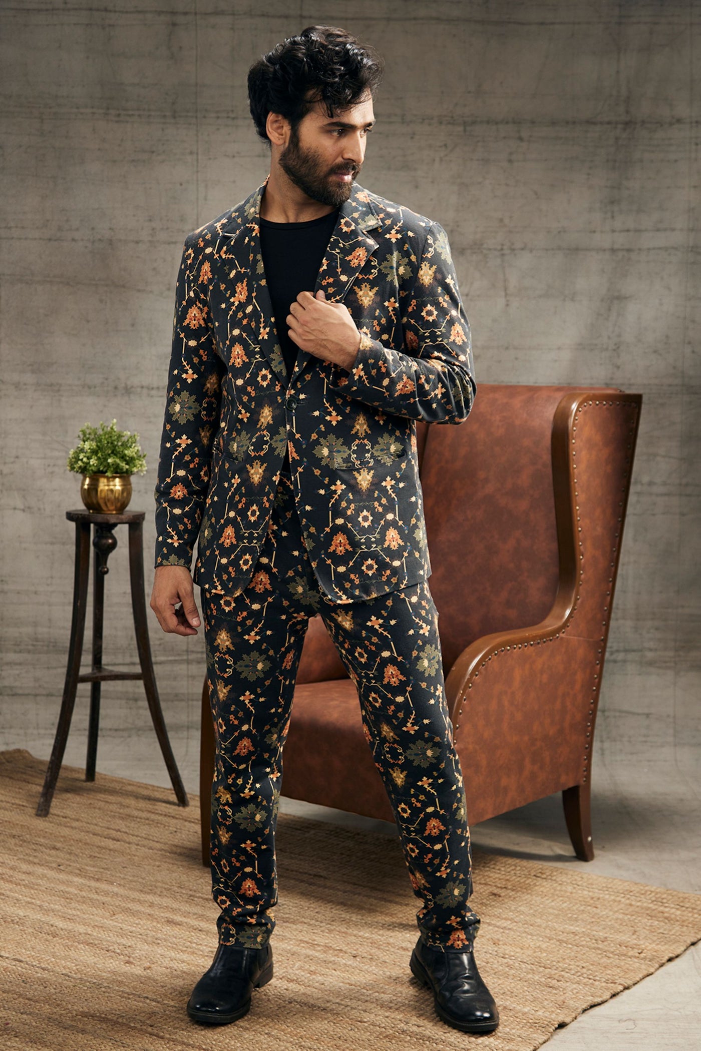 Sougat Paul Menswear Zahra Printed Blazer Set Indian designer wear online shopping melange singapore
