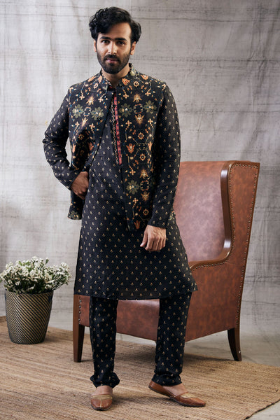 Sougat Paul Menswear Zahra Printed Bundi With Kurta Set Indian designer wear online shopping melange singapore