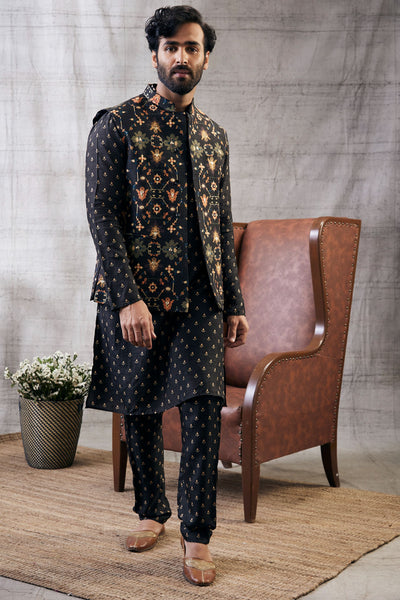 Sougat Paul Menswear Zahra Printed Bundi With Kurta Set Indian designer wear online shopping melange singapore