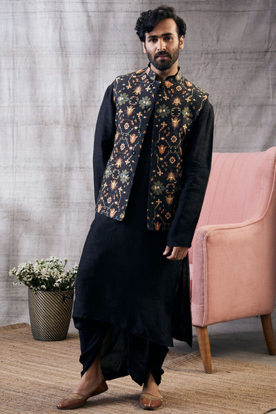 Sougat Paul Menswear Zahra Printed Bundi With Kurta Set Indian designer wear online shopping melange singapore