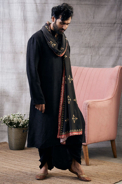 Sougat Paul Menswear Zahra Printed Dhoti Set With Shawl Indian designer wear online shopping melange singapore