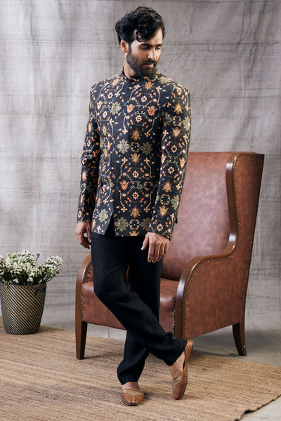 Sougat Paul Menswear Zahra Printed Jacket With Dhoti Set Indian designer wear online shopping melange singapore