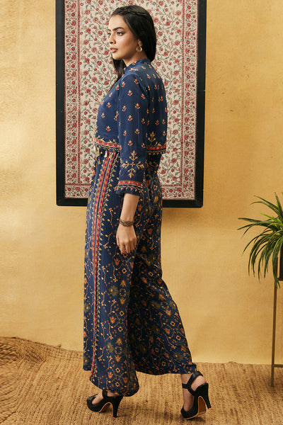 sougat paul Zahra Printed Jumpsuit With Jacket blue online shopping melange singapore indian designer wear