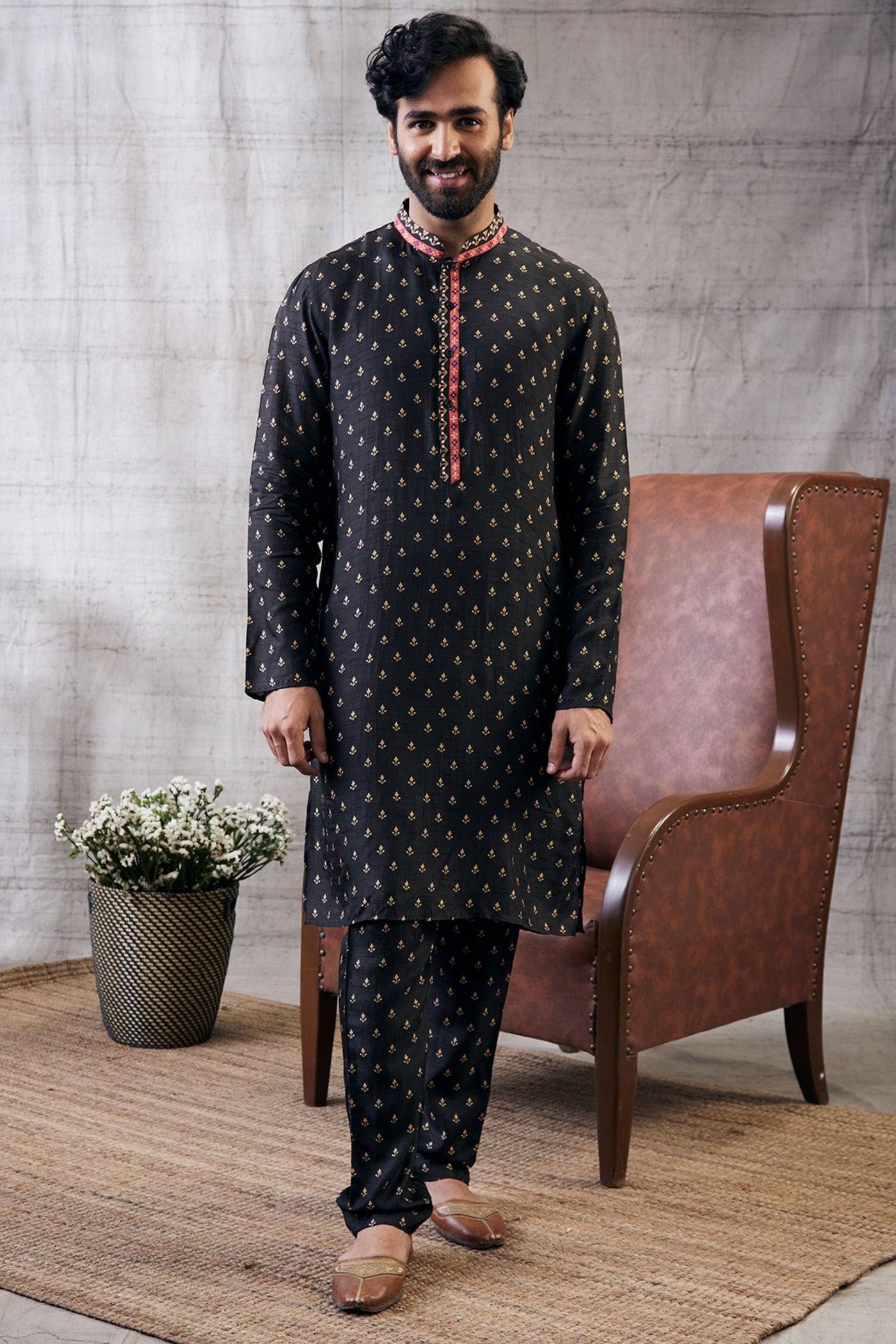Sougat Paul Menswear Zahra Printed Kurta Set Indian designer wear online shopping melange singapore