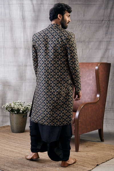 Sougat Paul Menswear Zahra Printed Longline Jacket with Dhoti Set Indian designer wear online shopping melange singapore