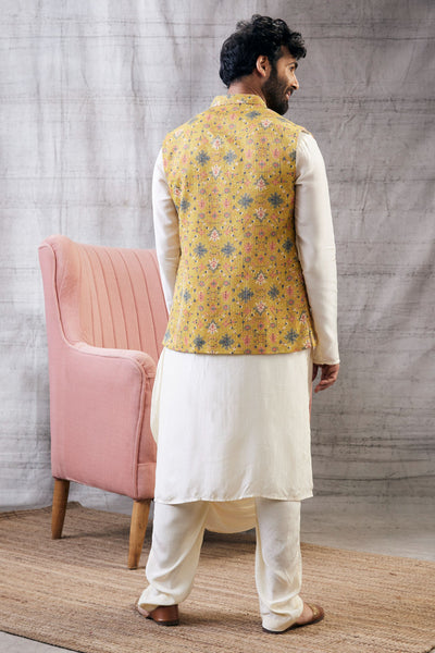 Sougat Paul Menswear Zahra Sequin Bundi With Drape Kurta Set Indian designer wear online shopping melange singapore