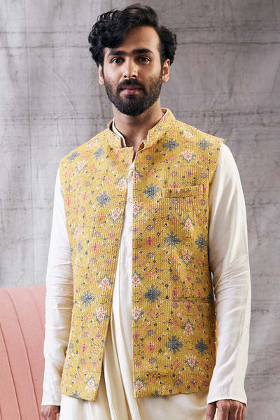 Sougat Paul Menswear Zahra Sequin Bundi With Drape Kurta Set Indian designer wear online shopping melange singapore