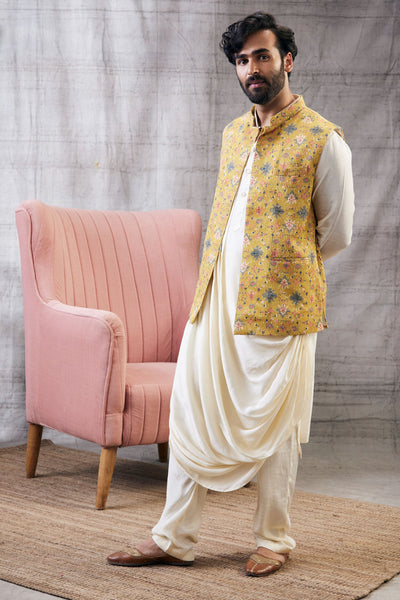 Sougat Paul Menswear Zahra Sequin Bundi With Drape Kurta Set Indian designer wear online shopping melange singapore