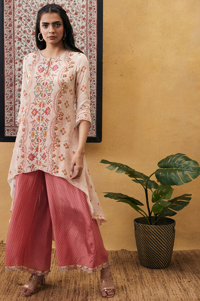 sougat paul Zahra Embroidered Asymmetric Kurta Set pink online shopping melange singapore indian designer wear