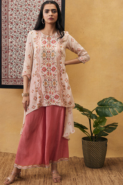 sougat paul Zahra Embroidered Asymmetric Kurta Set pink online shopping melange singapore indian designer wear