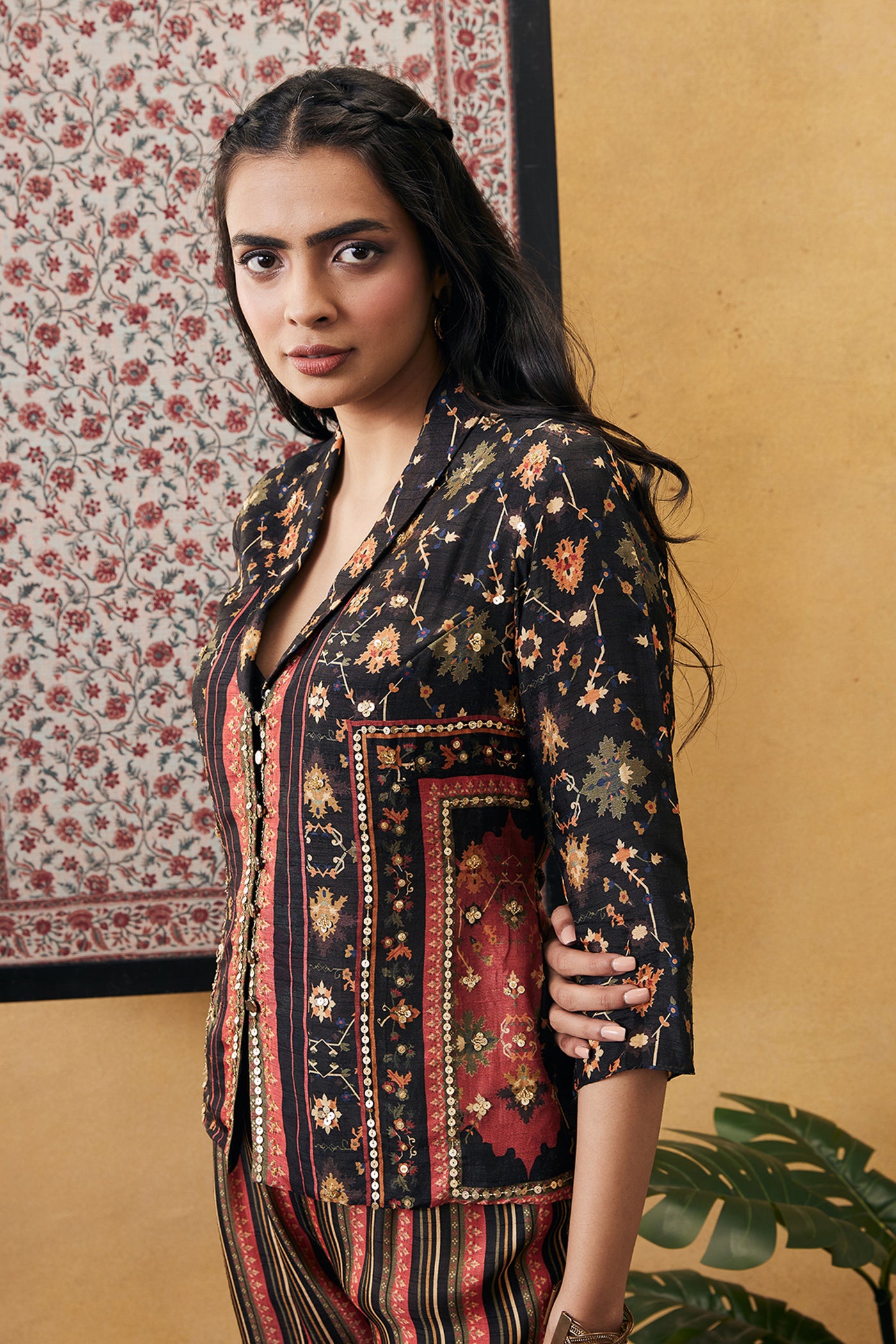 sougat paul Zahra Embroidered Co-ord Set black online shopping melange singapore indian designer wear