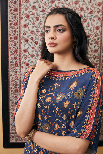 sougat paul Zahra Embroidered Co-ord Set blue online shopping melange singapore indian designer wear