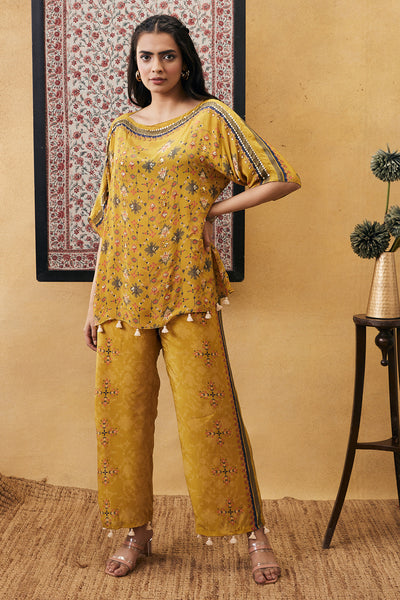 sougat paul Zahra Embroidered Co-ord Set yellow online shopping melange singapore indian designer wear