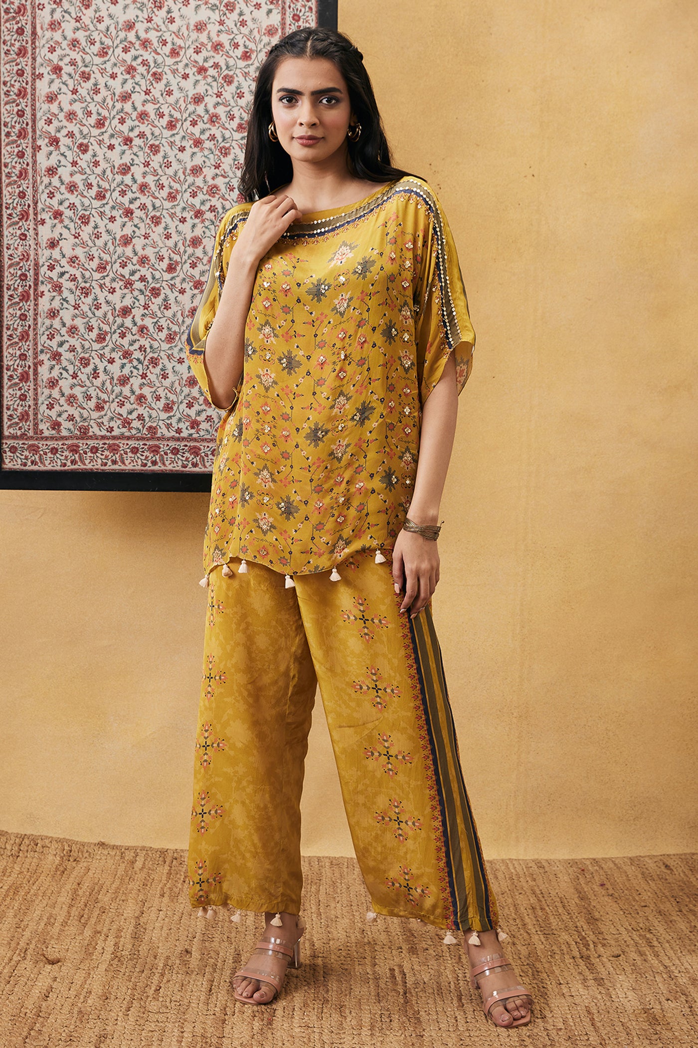 sougat paul Zahra Embroidered Co-ord Set yellow online shopping melange singapore indian designer wear