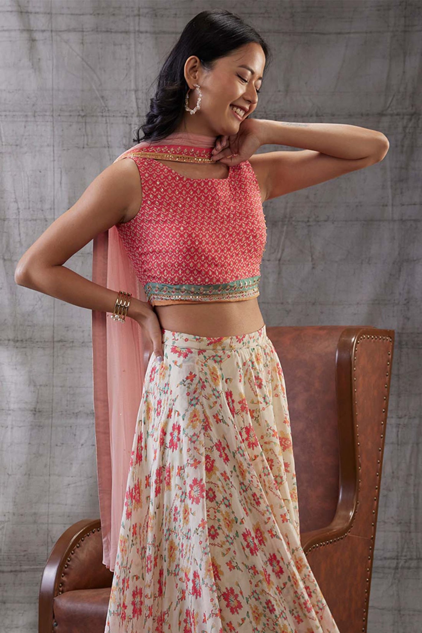 Sougat Paul Zahra embroidered lehenga set with dupatta Indian designer wear online shopping melange singapore