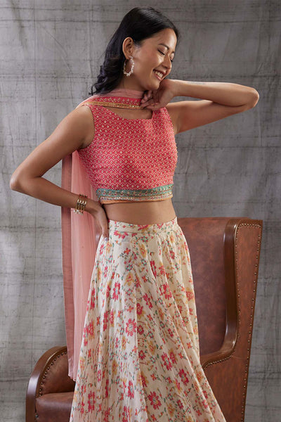 Sougat Paul Zahra embroidered lehenga set with dupatta Indian designer wear online shopping melange singapore
