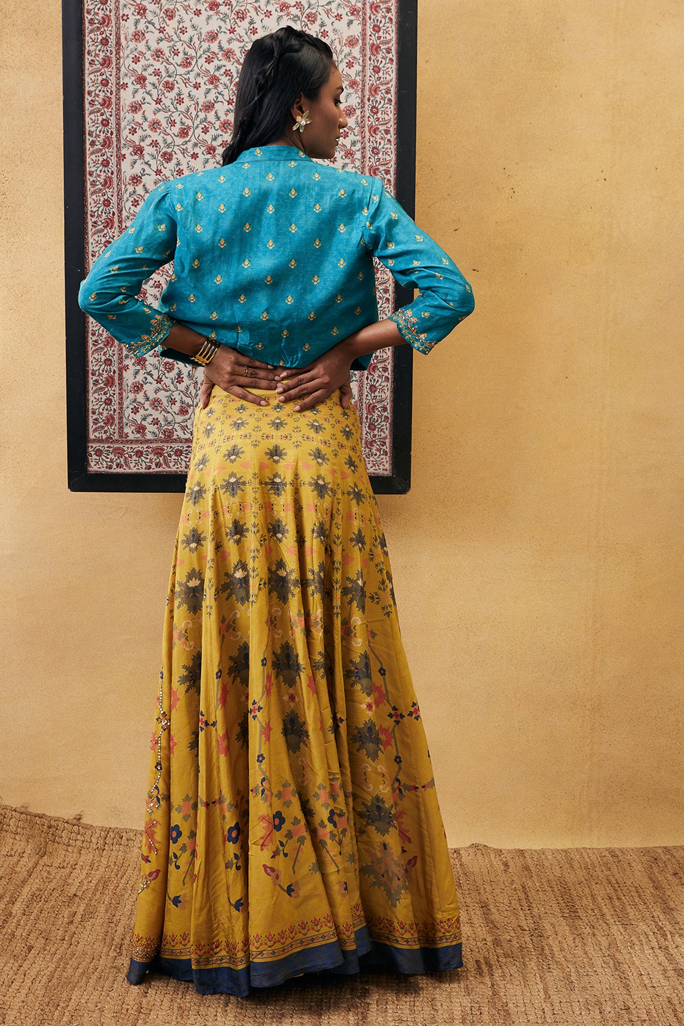 sougat paul Zahra Embroidered Lehenga Set With Jacket yellow blue online shopping melange Singapore indian designer wear