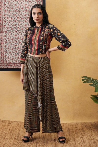 sougat paul Zahra Embroidered Top With Drape Pants black online shopping melange singapore indian designer wear