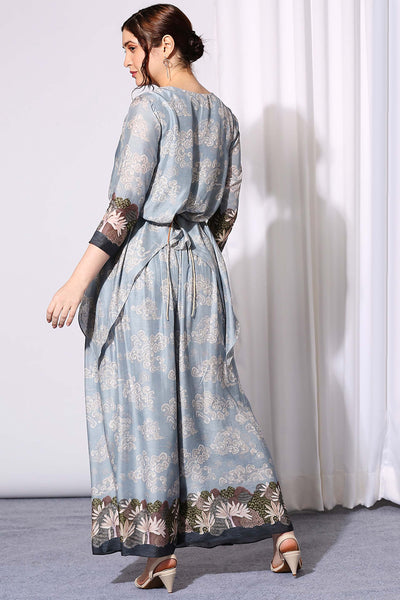 sougat paul Printed Asymmetrical Co-ord Set blue western indian designer wear online shopping melange singapore