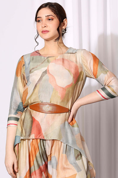 sougat paul Printed asymmetrical co-ord set watercolor western indian designer wear online shopping melange singapore