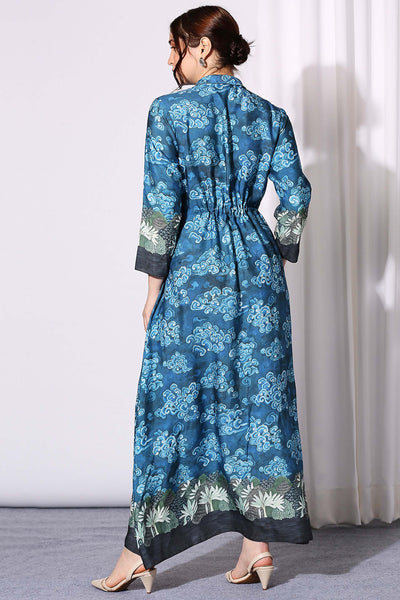 sougat paul Printed Dress With Front Opening blue western indian designer wear online shopping melange singapore