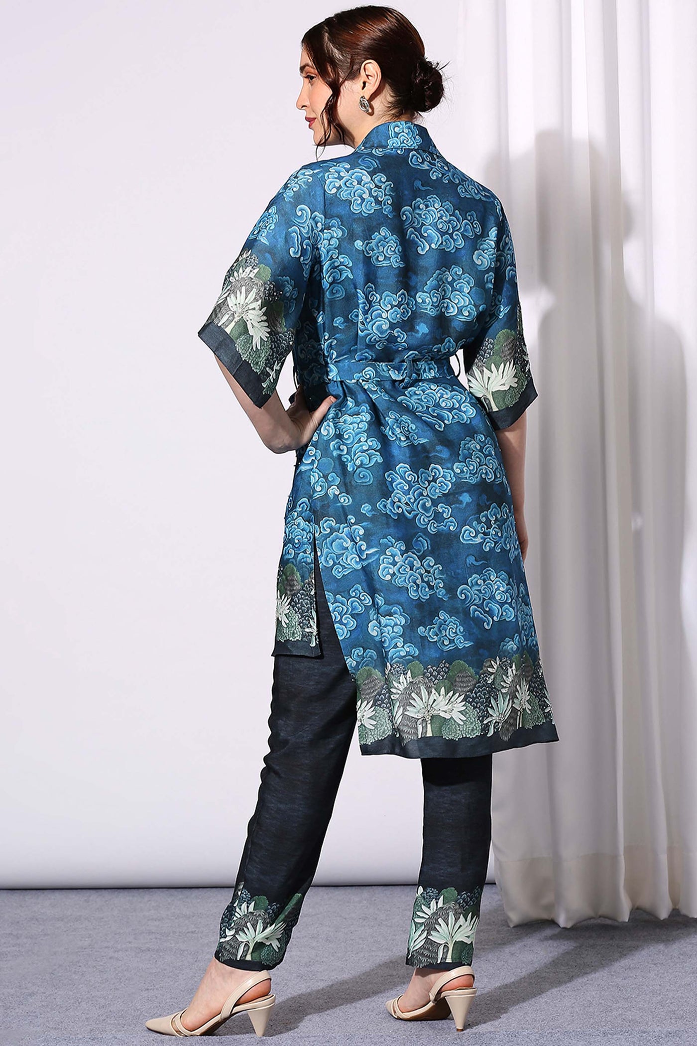 sougat paul Printed Overlap Dress With Printed Pants blue western indian designer wear online shopping melange singapore
