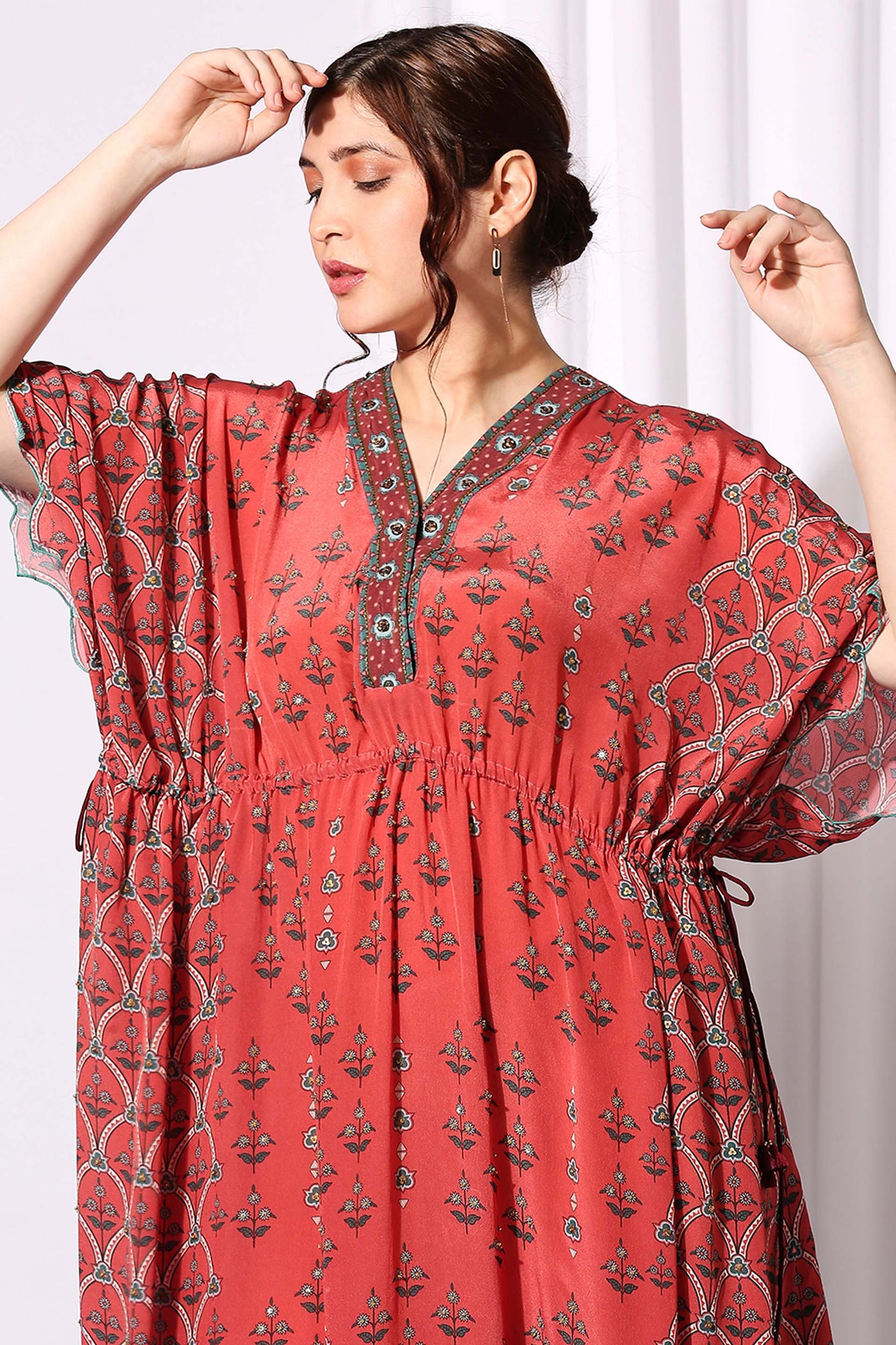 sougat paul Ethnic Folklore Kaftan Dress orange online shopping melange singapore indian designer wear