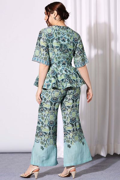 sougat paul Pastel Bloom Co-ord Peplum Set blue western indian designer wear online shopping melange singapore