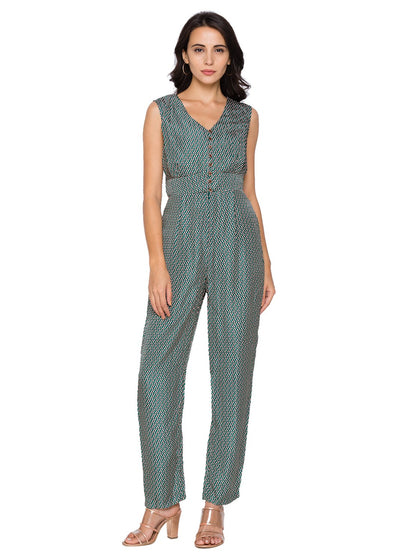 sougat paul Printed Jumpsuit And Jacket Set green western online shopping melange singapore indian designer wear