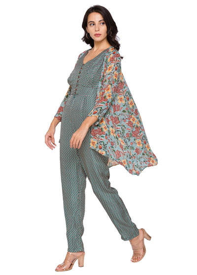 sougat paul Printed Jumpsuit And Jacket Set green western online shopping melange singapore indian designer wear