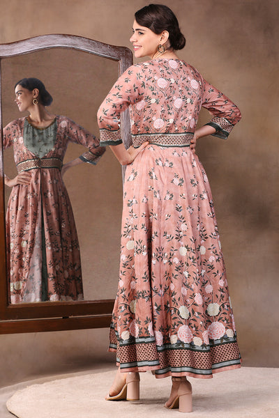 Sougat Paul Printed Layered Anarkali With Embroidery peach festive indian designer wear online shopping melange singapore