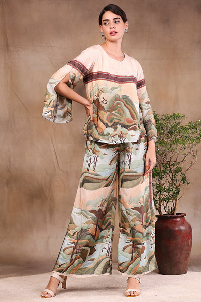 Sougat paul Printed Pant With Slit Sleeves Top mulitcolor indian designer wear online shopping melange singapore
