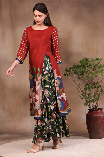 Sougat Paul Printed Skirt With Embroidered Top red festive fusion indian designer wear online shopping melange singapore