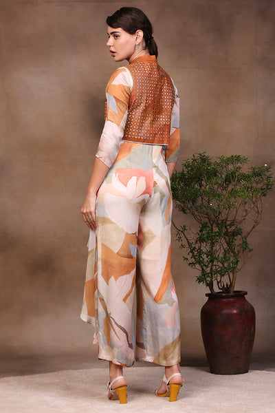 Sougat Paul Watercolour Printed Asymmetric Top And Pant With Short Jacket mulitcolor online shopping melange singapore indian designer wear