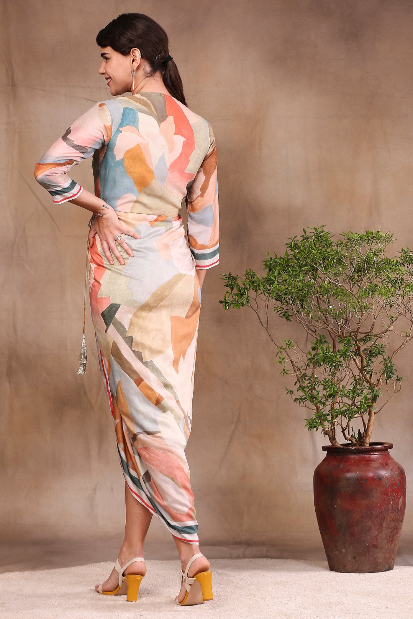 Sougat Paul Watercolour Printed Overlap Dress multicolor western indian designer wear online shopping melange singapore