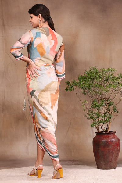 Sougat Paul Watercolour Printed Overlap Dress multicolor western indian designer wear online shopping melange singapore