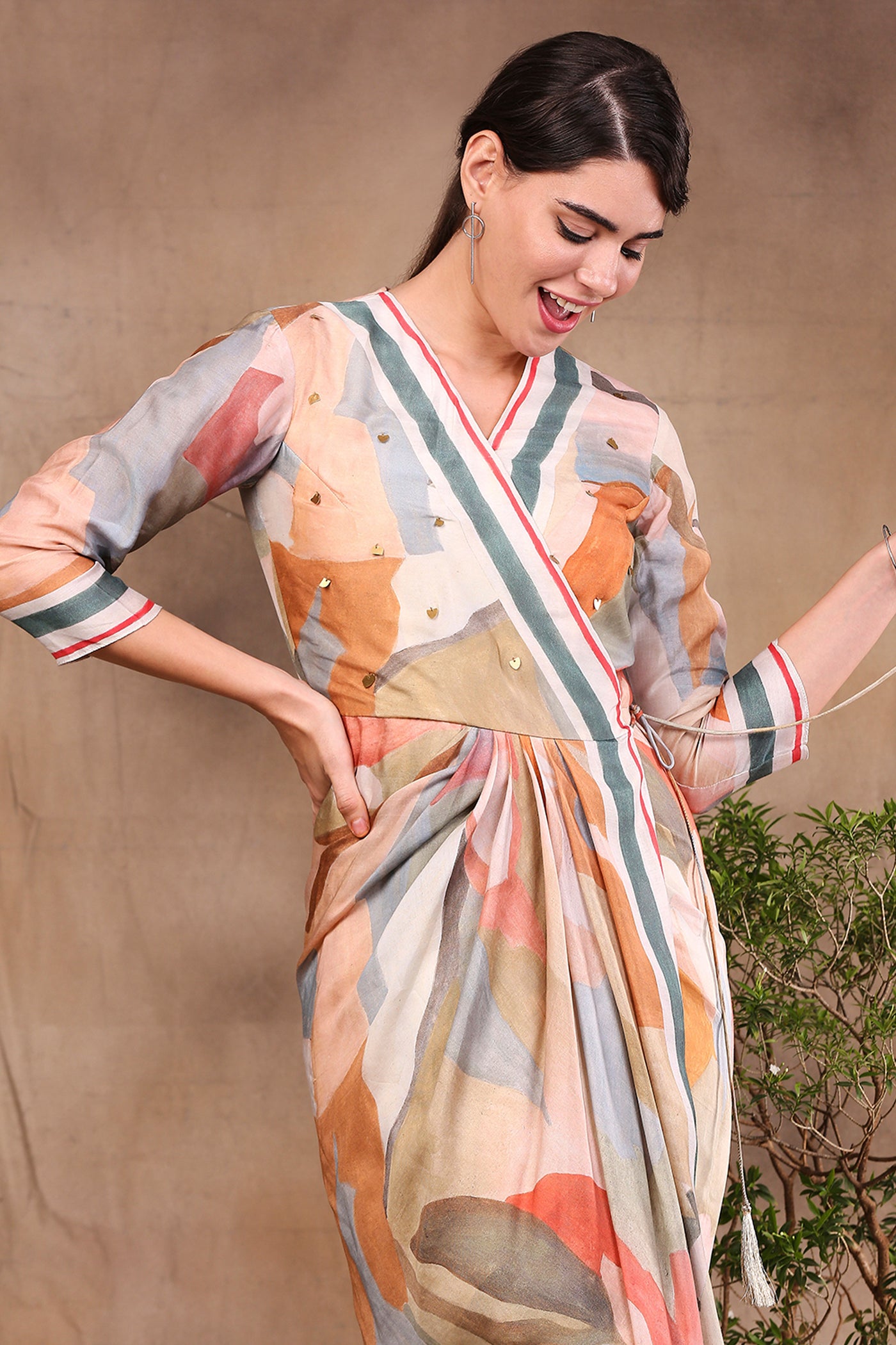 Sougat Paul Watercolour Printed Overlap Dress multicolor western indian designer wear online shopping melange singapore