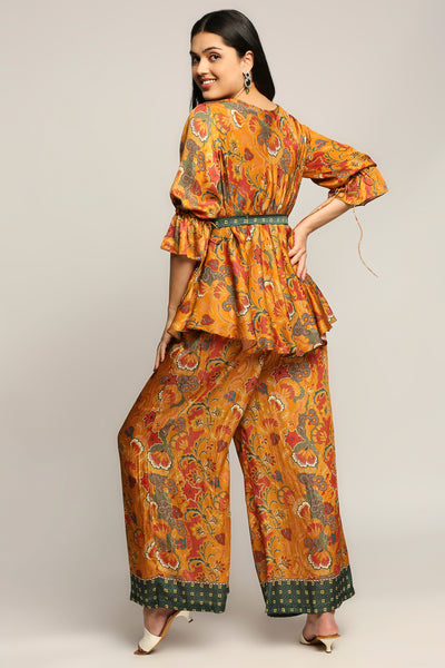 Sougat Paul Batik Printed Pant Set With Belt mustard indian designer wear online shopping melange singapore