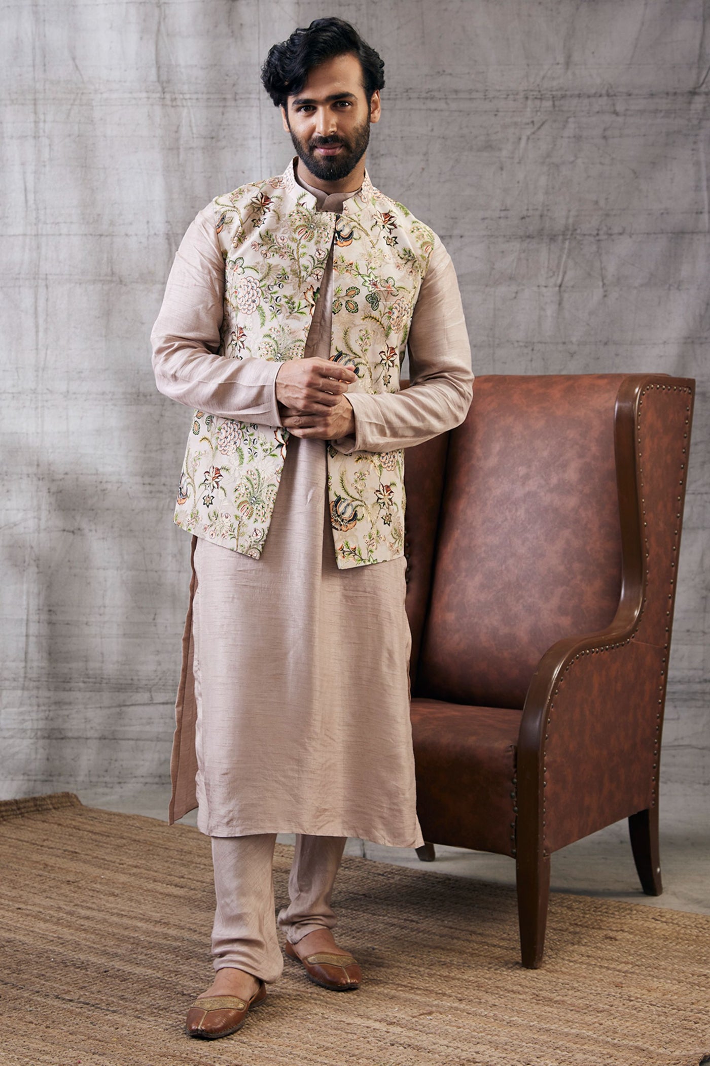 Sougat Paul Menswear Mehr Printed Bundi With Kurta Set Indian designer wear online shopping melange singapore