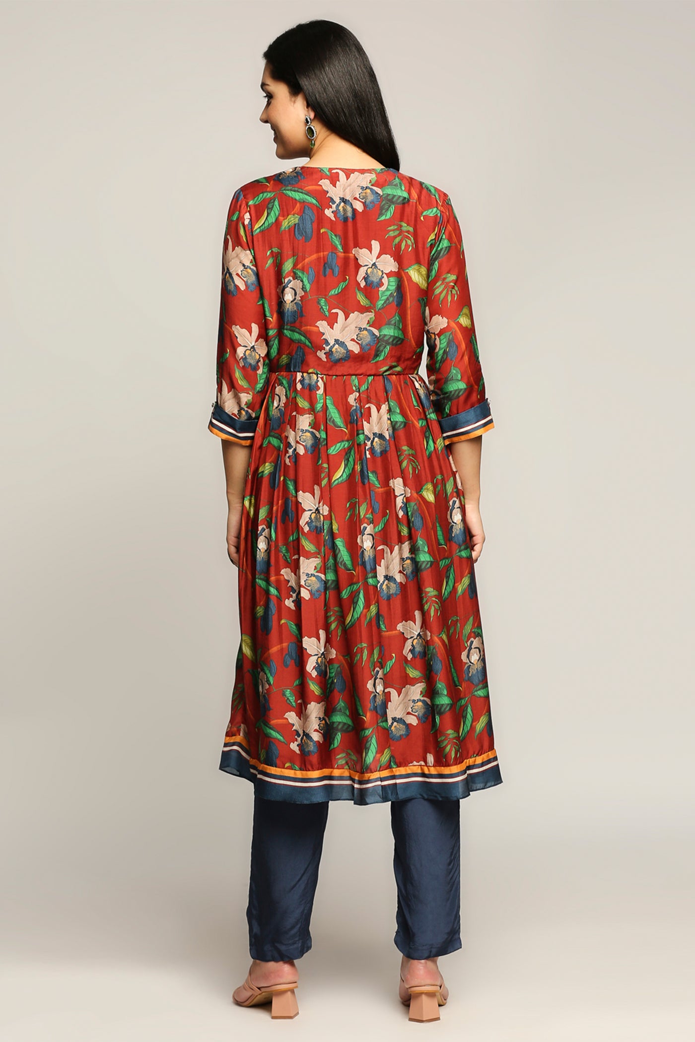sougat Paul Orchid Bloom Printed Flared Kurta With Pant red online shopping melange singapore indian designer wear