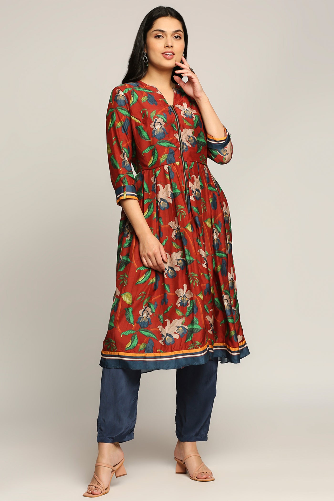 sougat Paul Orchid Bloom Printed Flared Kurta With Pant red online shopping melange singapore indian designer wear